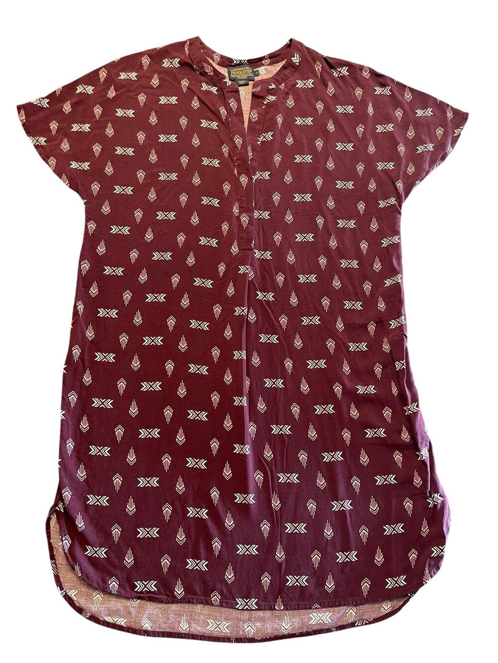 Pendleton Southwestern Geometric Shift Dress Maroon Henley Tunic Large